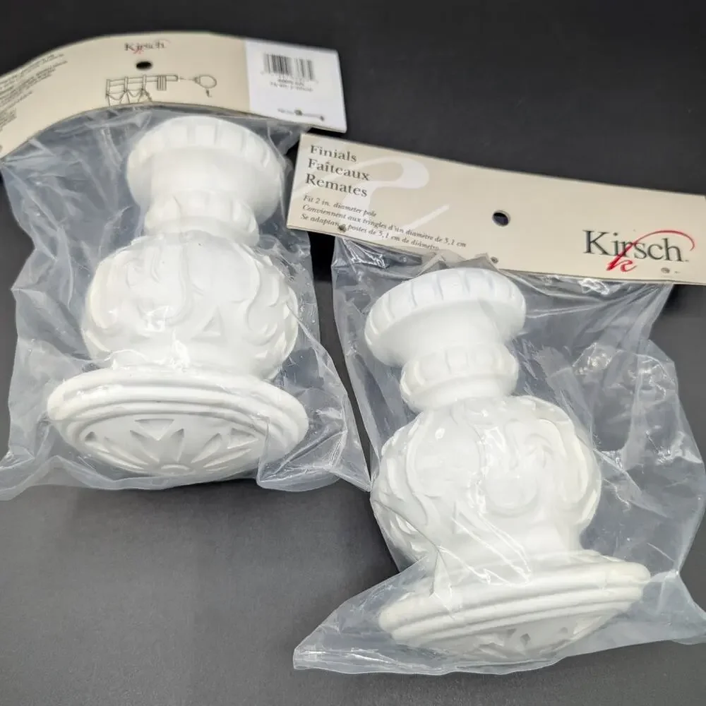 Kirsch Curtain Finials Pair New old stock White 2